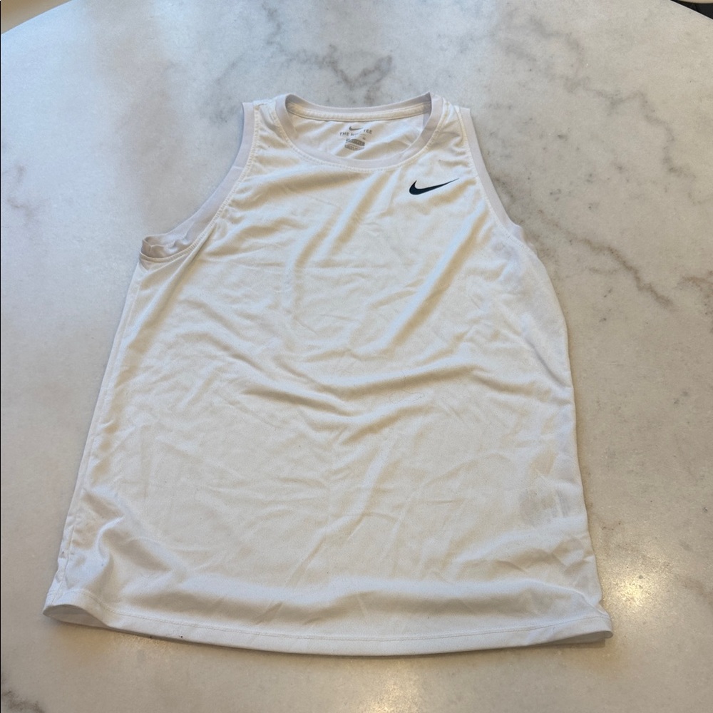 Nike White Sleeveless Athletic Tank with Black Swoosh